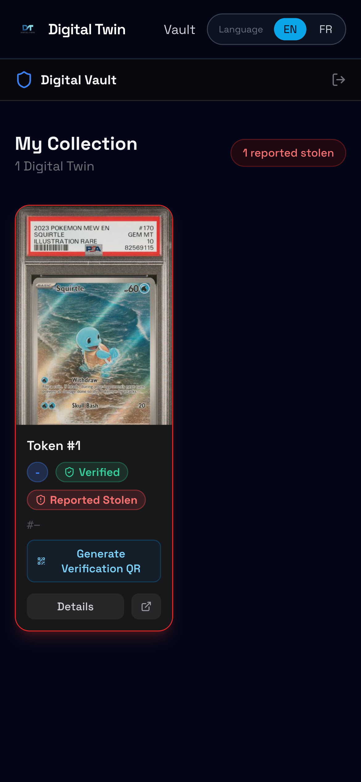 Owner vault card with reported stolen state